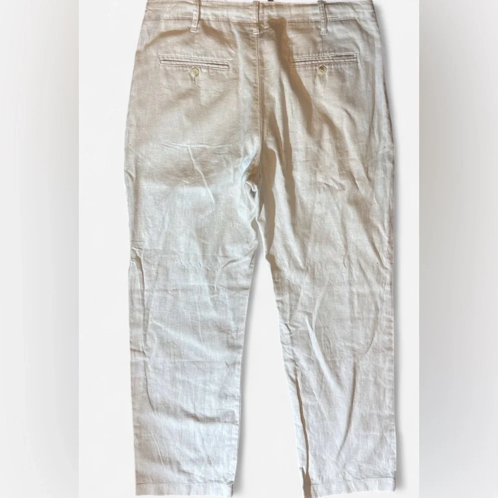 Perry Ellis Mens Linen Blend Pants White 35x28  Button Fly Beach Casual